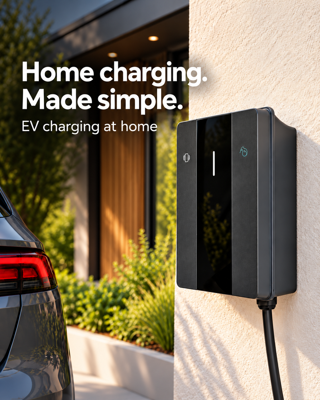 Smart ev wall chagrer mounted on a house